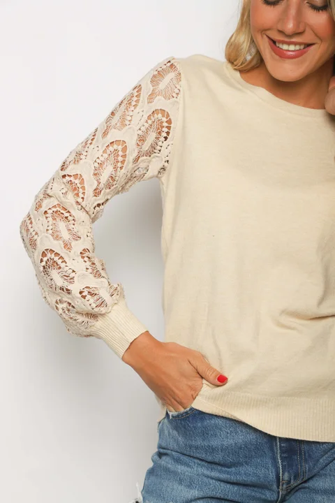 Sweater MELROUSE Bremer c/ Guipiur en mangas GUL600