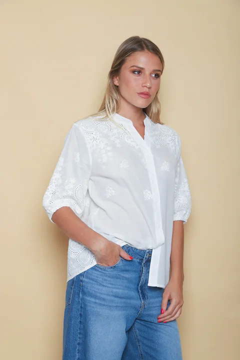 Blusa MAURA Broderie Bordada c/ Puño y Manga 3/4 GU0335