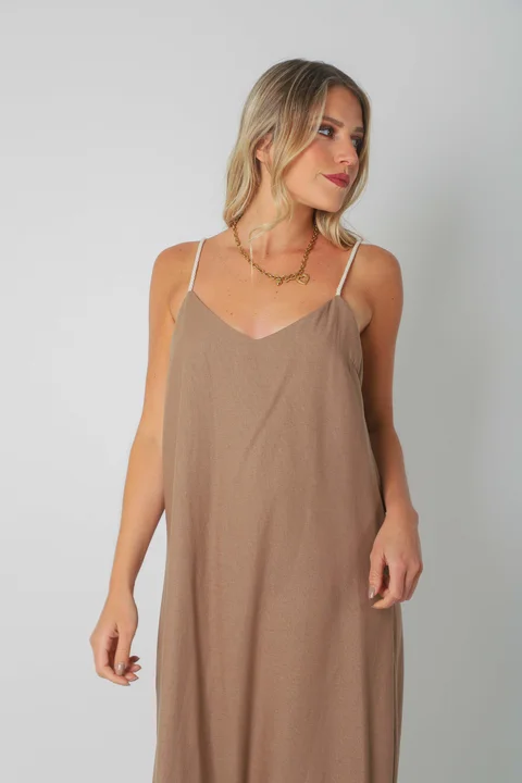 Vestido SARIS Lino Con Cordon y Tajo GU2524