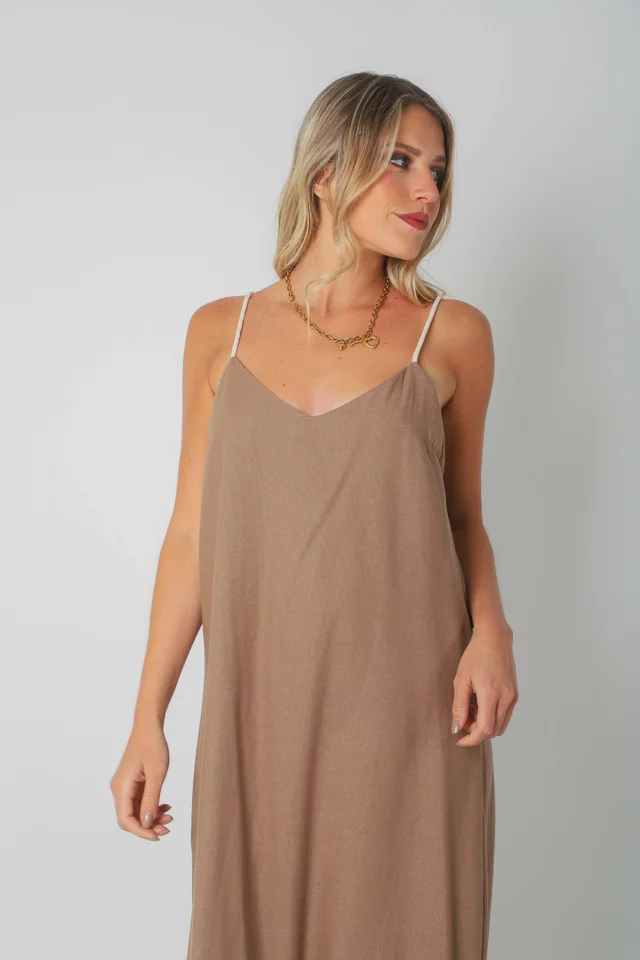 Vestido SARIS Lino Con Cordon y Tajo GU2524