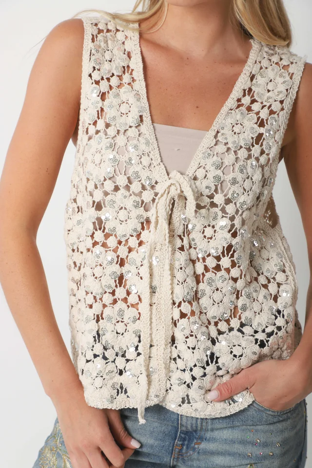 Chaleco Crochet SAIKY c/ lentejuelas GU3009