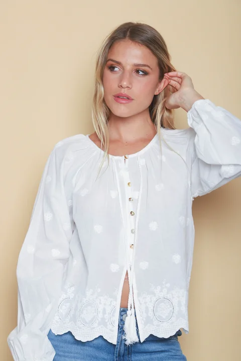 Blusa RONNEY Bordada Con Tiras GU70122