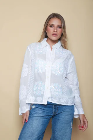 Camisa FEMME Bordada con Lentejuelas GU8000 - Vista 2