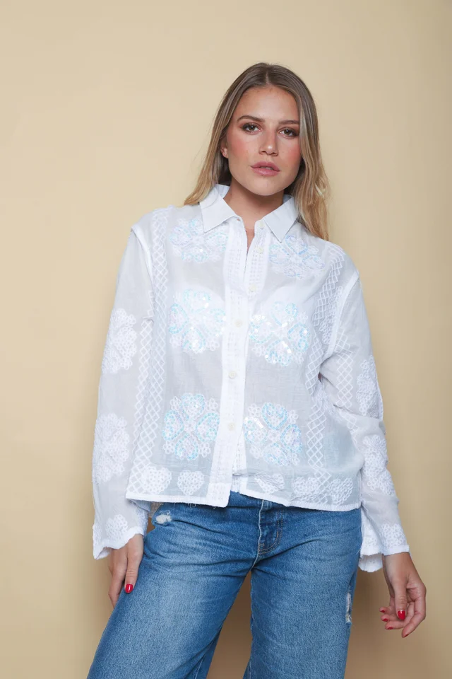 Camisa FEMME Bordada con Lentejuelas GU8000