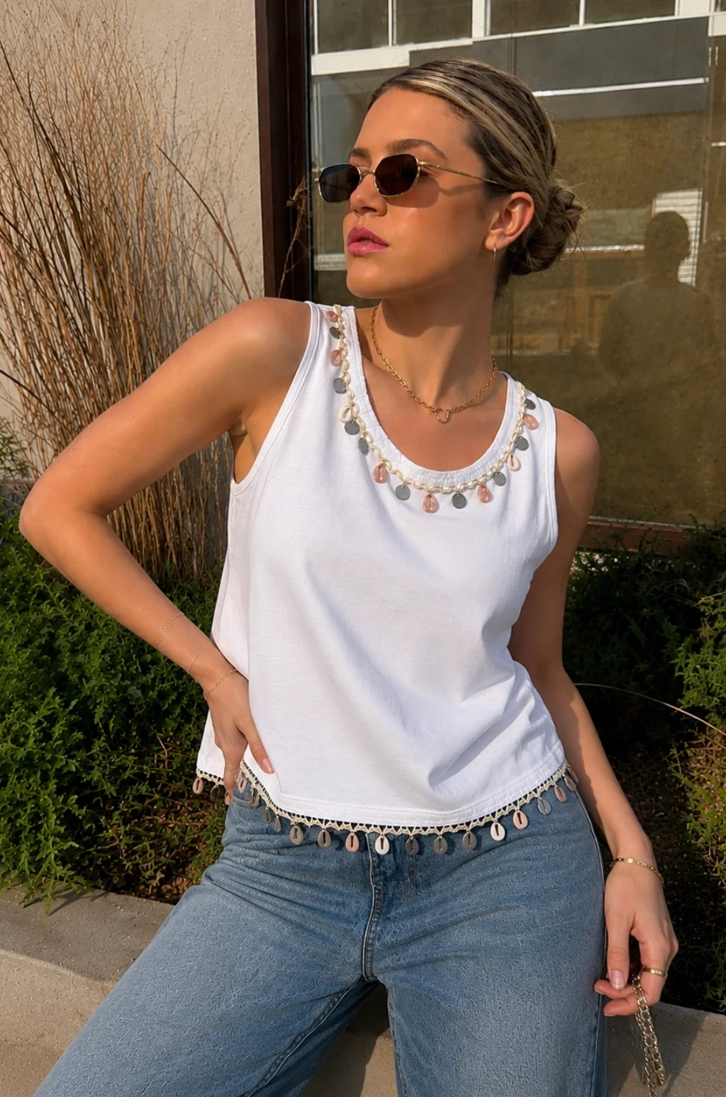 Musculosa Bordada c/ aplique Caracoles GU5207