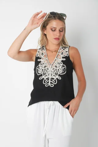 Musculosa LIBERTY de Lino BORDADA GU2525 - Vista 4