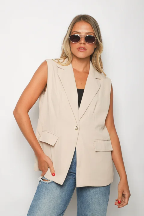 Chaleco LARGO ZEK Sastrero Forrado con Boton Brillo GUP33022