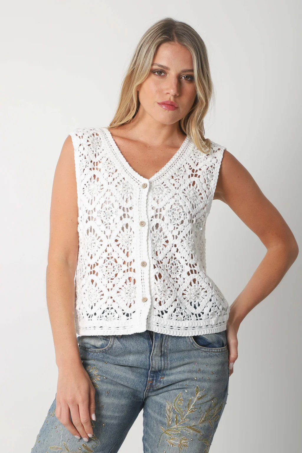 Chaleco Crochet ANAIS c/ mini lentejuelas GU3010