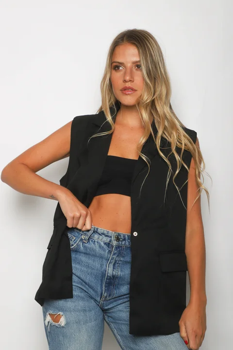 Chaleco LARGO ZEK Sastrero Forrado con Boton Brillo GUP33022