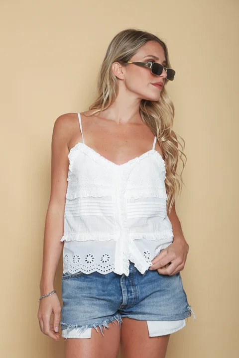 Musculosa   Kavanah de Lino  Abotonada con T ablitas y Broderie GUK4067