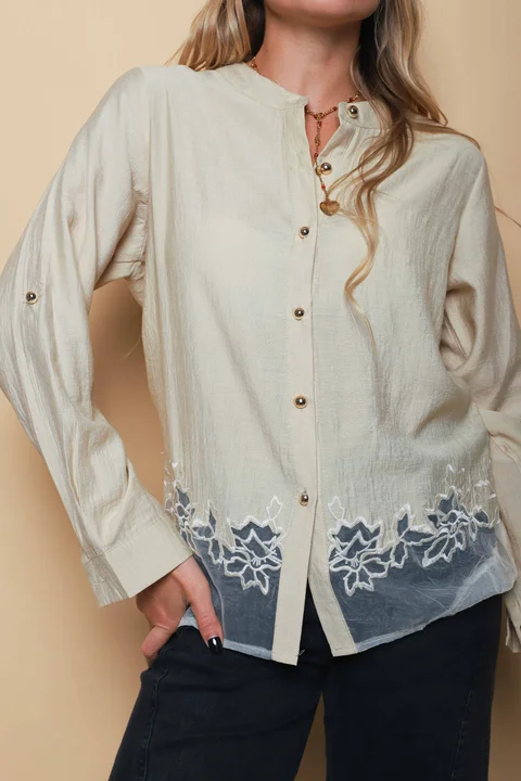 Camisa VINAR Cuello Mao Bordada con Tul GU0336