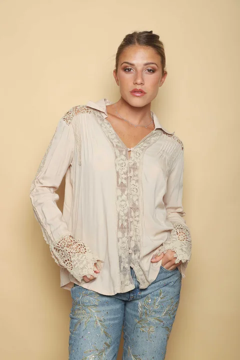 Camisa ZANETT Broderie con Encaje GUK61