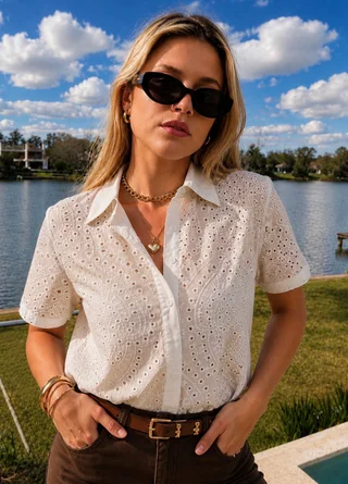 Camisa BLONDA Broderie Manga Corta GUK70107 - Vista 6