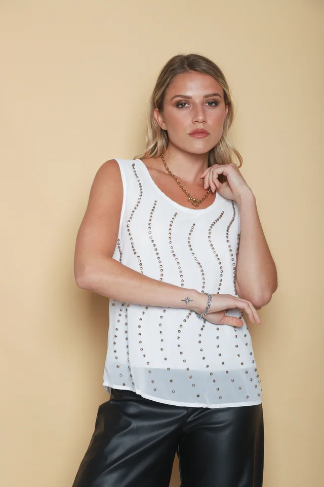 Musculosa AMALFI de gasa c/piedras GUK70126
