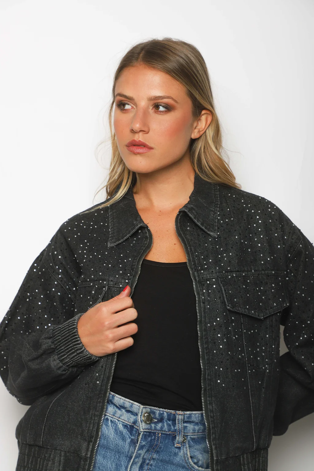 Campera Jean Vakz con Cierre y Strass GU70014