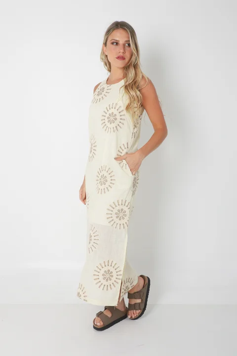 Vestido CIRUS Lino Bordado c/ Bolsillos GU250109