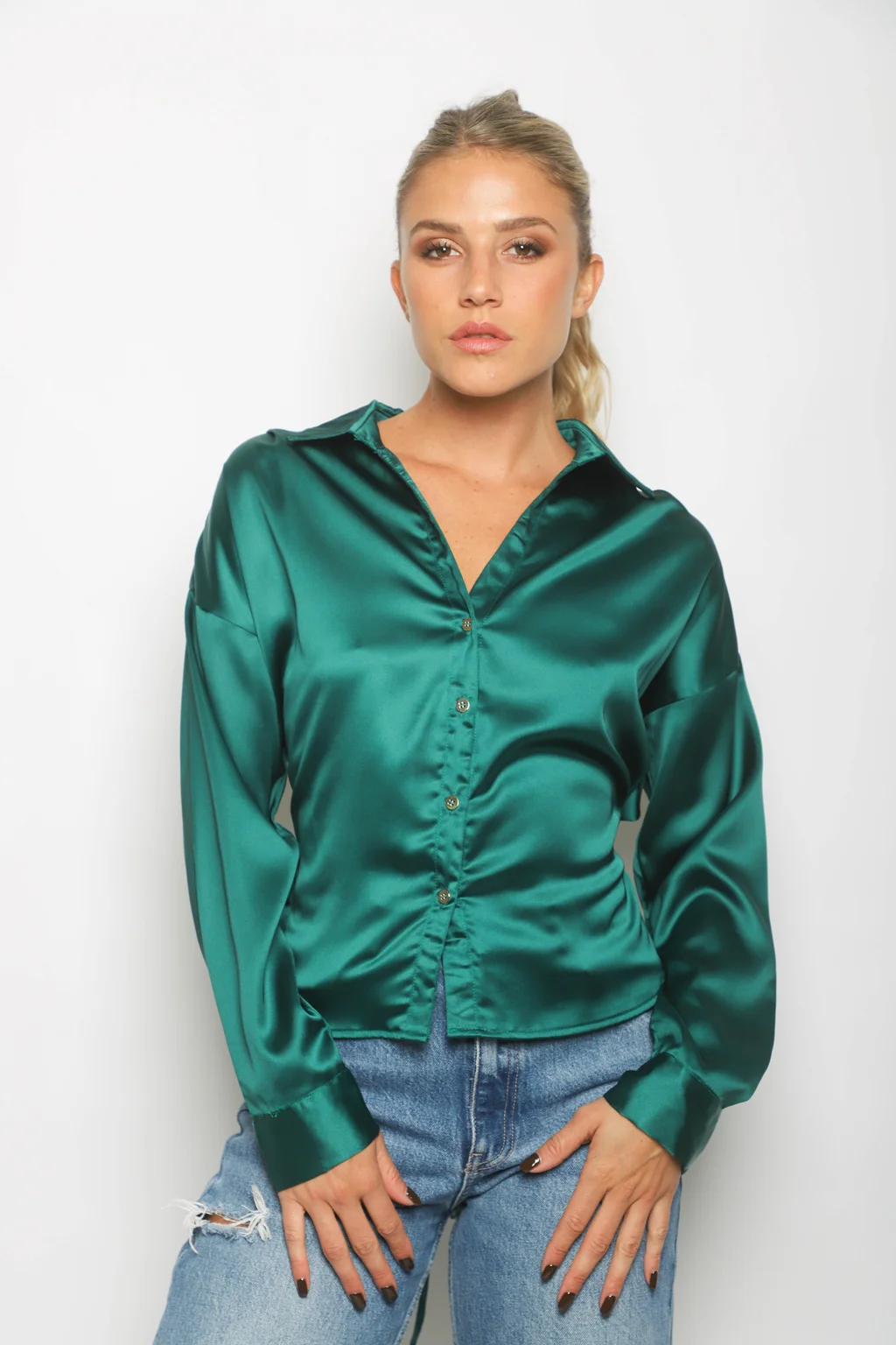 Camisa ZELENI Saten c/ Tiras para atar Atras GUK70282