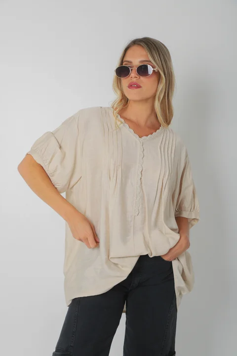 Blusa AMARE Lino c/ puntilla GU0334