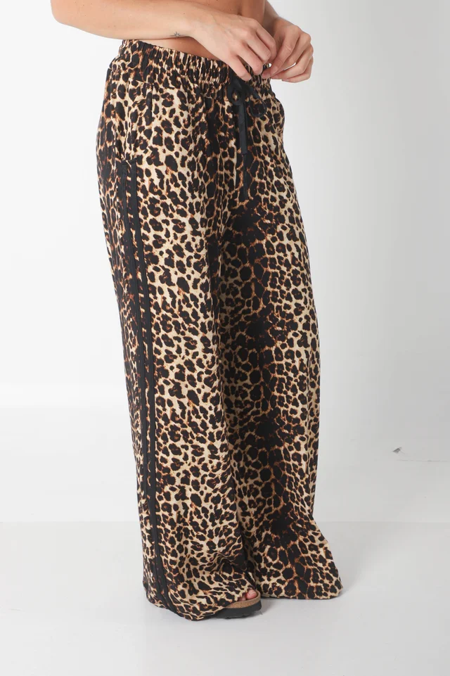 Pantalon Leopard Print Modal con Tiras