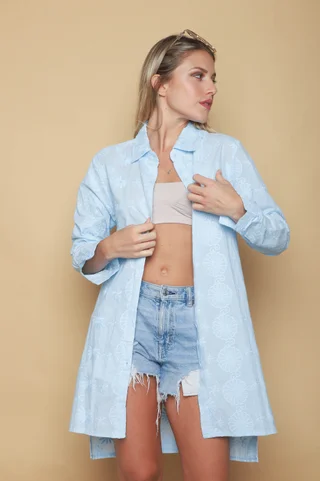 Camisa CANELA Larga de Broderie Flores Bordadas GU5205 - Vista 6