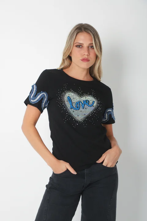 Remera BLUE LOVE STRASS GU7490