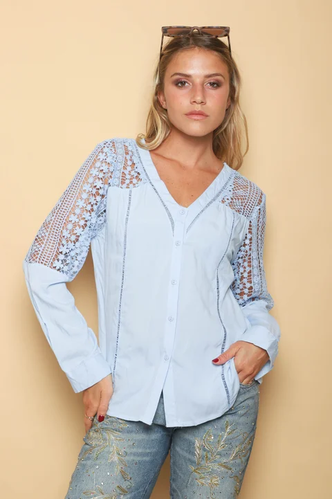 Camisa ASIA Cuello V Mangas Caladas GUK4