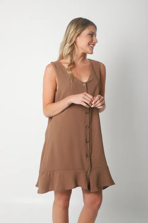 Vestido Gales Abotanado Creppe