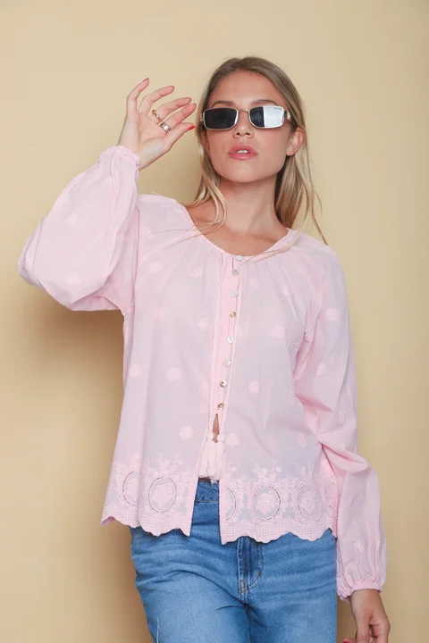 Blusa RONNEY Bordada Con Tiras GU70122