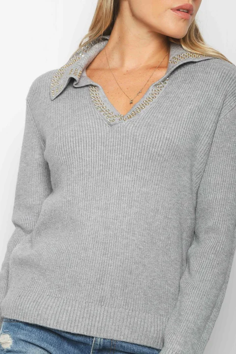 Sweater BONJOUR Tipo Chomba C/ Tachas en Cuello GUL652