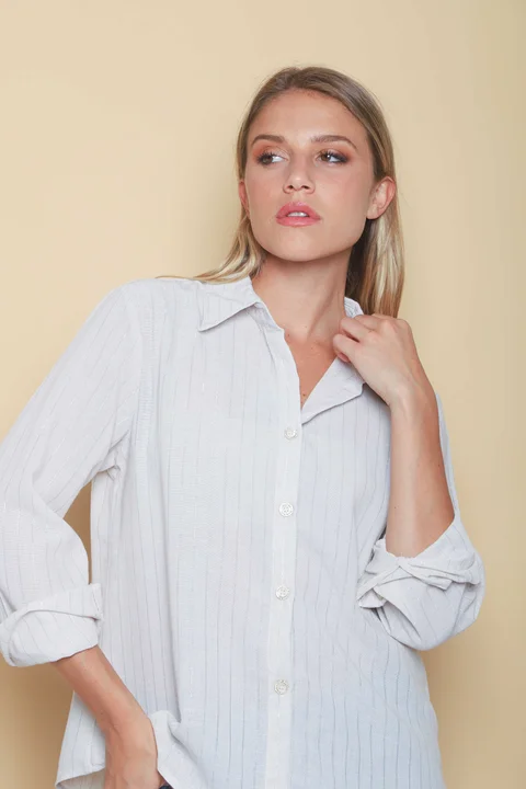 Camisa BANERY de Lino Raya Lurex Botones c/ Brillo GUK70186