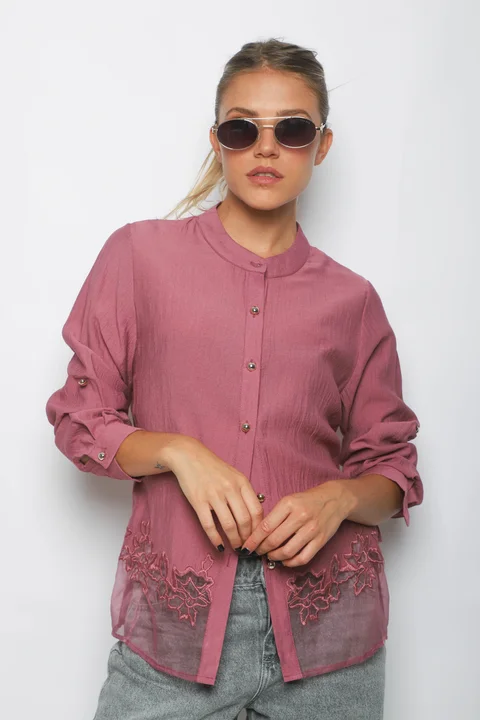 Camisa VINAR Cuello Mao Bordada con Tul GU0336