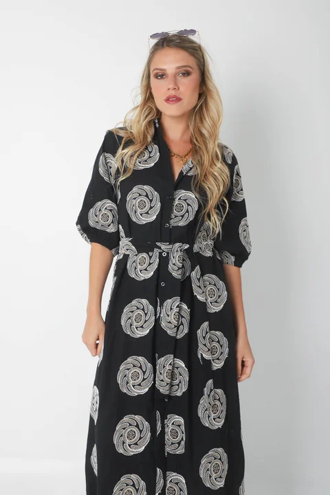 Vestido KOSAMUI Camisero de LINO Bordado GU250108