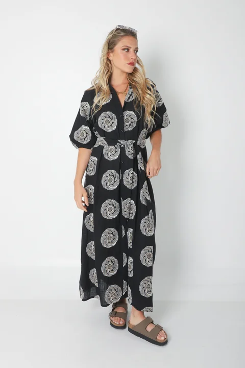 Vestido KOSAMUI Camisero de LINO Bordado GU250108