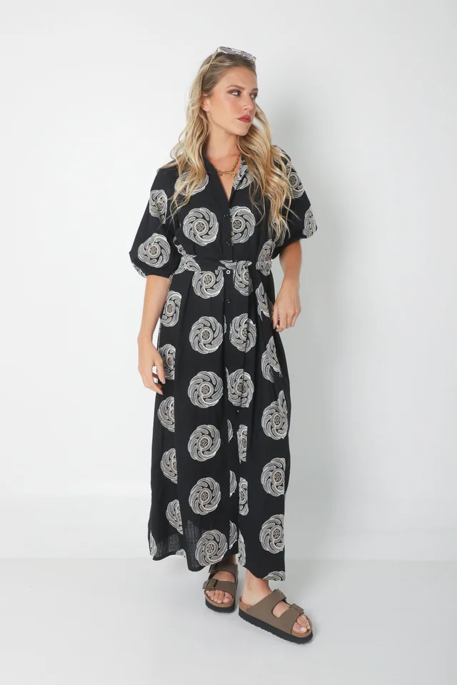 Vestido KOSAMUI Camisero de LINO Bordado GU250108