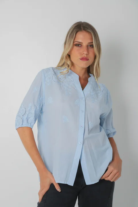 Blusa MAURA Broderie Bordada c/ Puño y Manga 3/4 GU0335