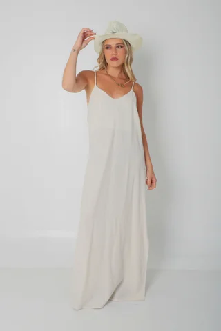 Vestido SARIS Lino Con Cordon y Tajo GU2524 - Vista 5