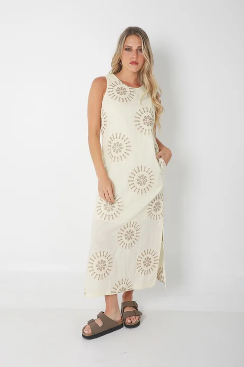 Vestido CIRUS Lino Bordado c/ Bolsillos GU250109