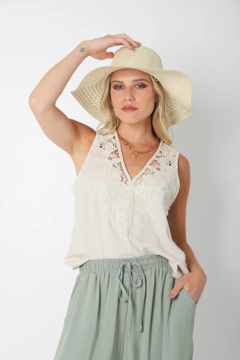 Musculosa LIBERTY de Lino BORDADA GU2525