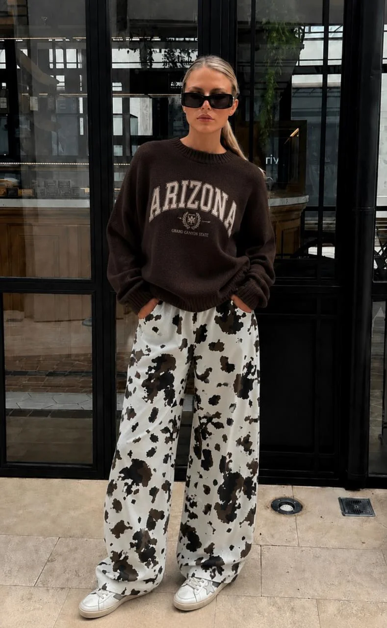 Pantalon Vaca Ancho de Gabardina con Bolsillos