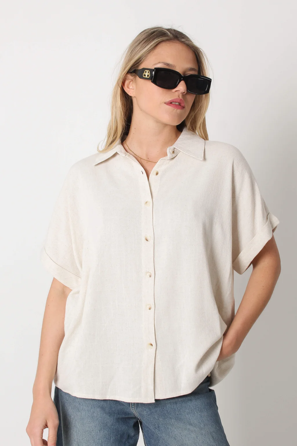 Camisa CANNES Lino Oversize Manga Corta GUC48