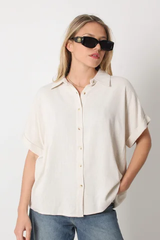 Camisa CANNES Lino Oversize Manga Corta GUC48 - Vista 6