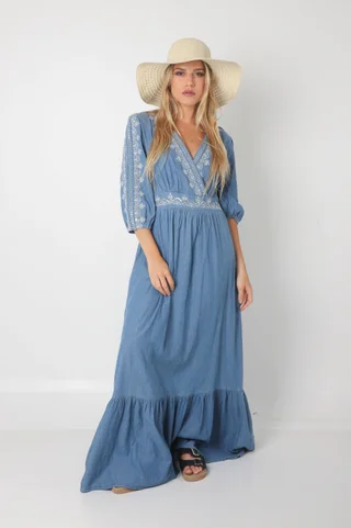 Vestido EMPERATRIZ Jean Cruzado c/Bordado (ru0560) - Vista 1