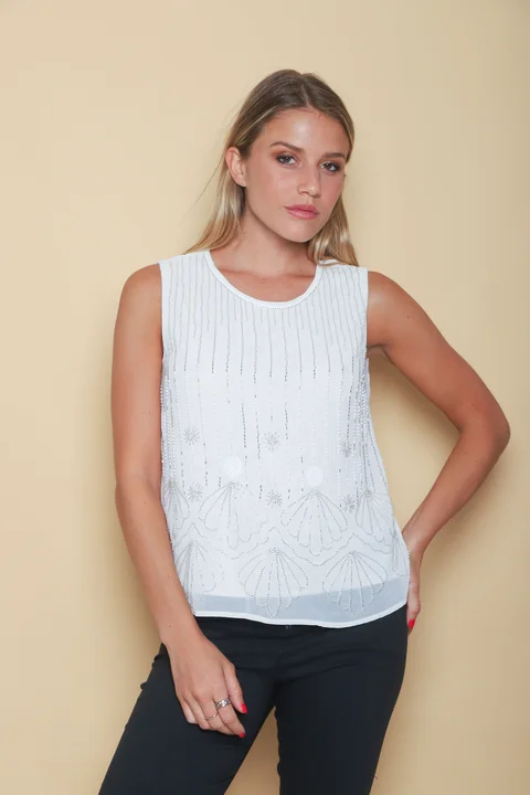 Musculosa LARA Gasa Forrada y Bordada c/Lentejuelas GUK70163