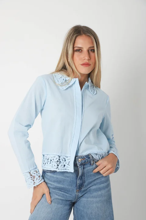 Camisa FARREL Corta de LINO con Crochet GUK70113
