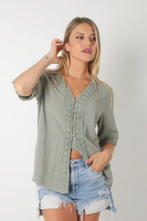 Blusa CARTER Lino c Guarda Crochet GU0528