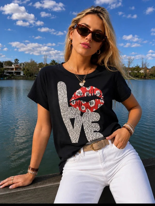 Remera LOVE PRINT c/strass GU7487