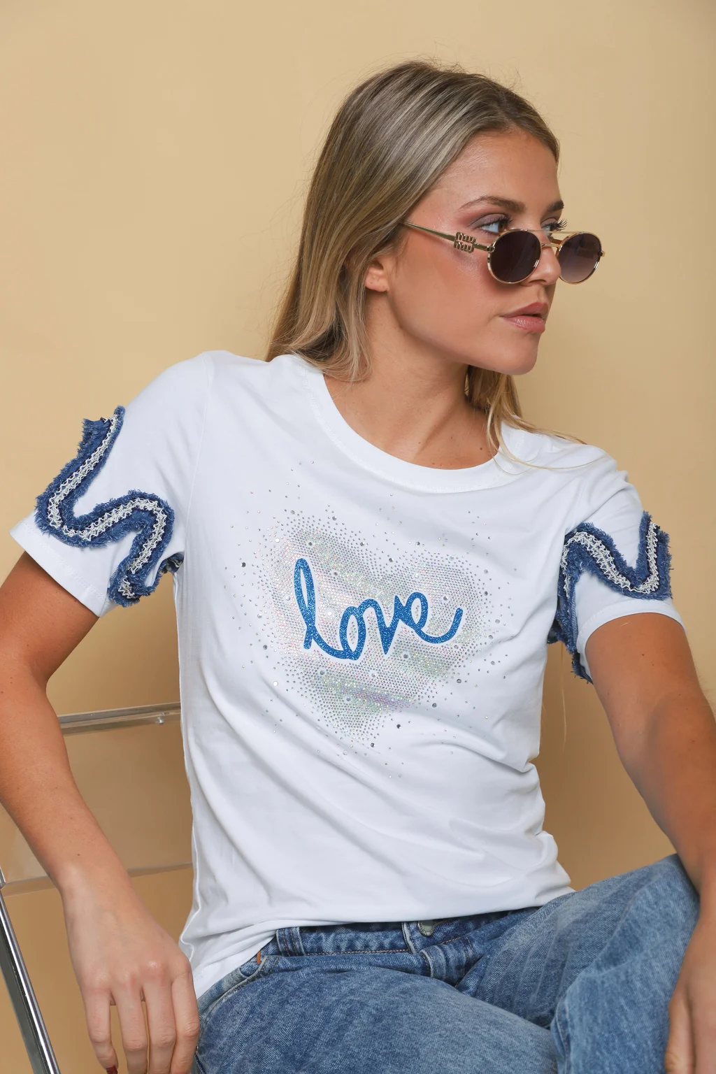 Remera BLUE LOVE STRASS GU7490