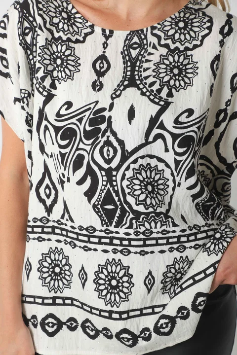 Blusa Lino Amplia Chenay Morroco c/ Strass  GU6130N