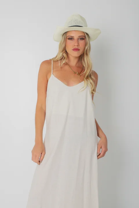 Vestido SARIS Lino Con Cordon y Tajo GU2524