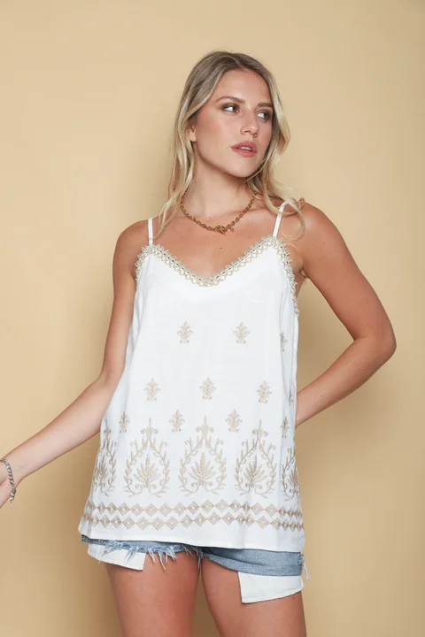 Musculosa CORFU Lino c/Bordado GU0538
